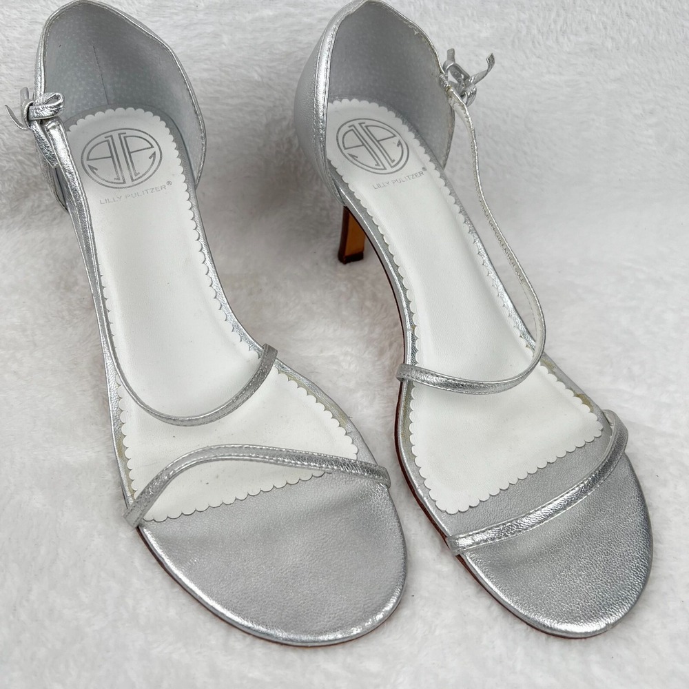 Lilly Pulitzer Shoes Womens 9.5 Silver Pumps Via Palm Beach ‎ Leather High Heels